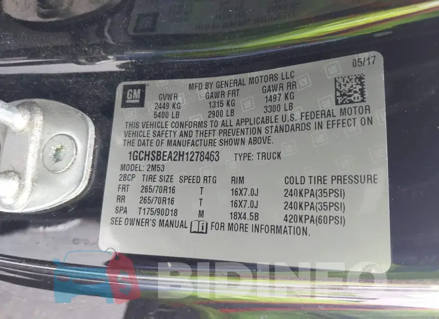 1GCHSBEA2H1278463 Photo# 9