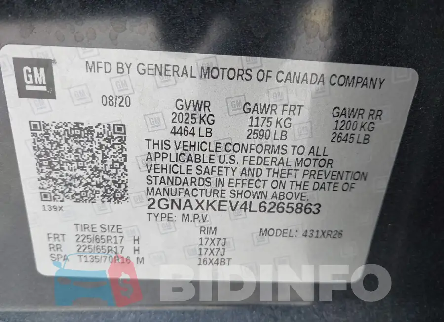 2GNAXKEV4L6265863 Photo# 9