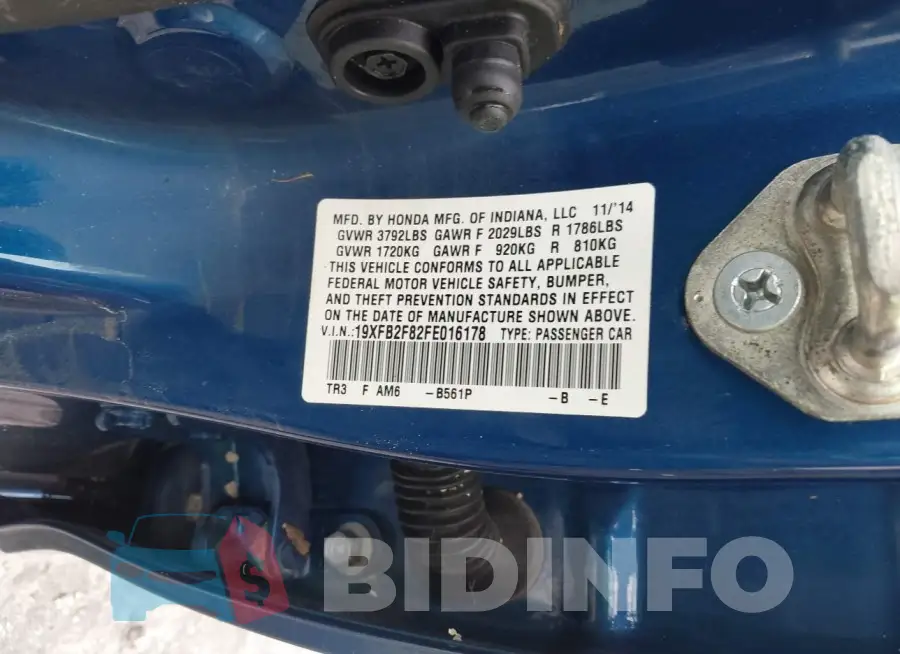 19XFB2F82FE016178 Photo# 9
