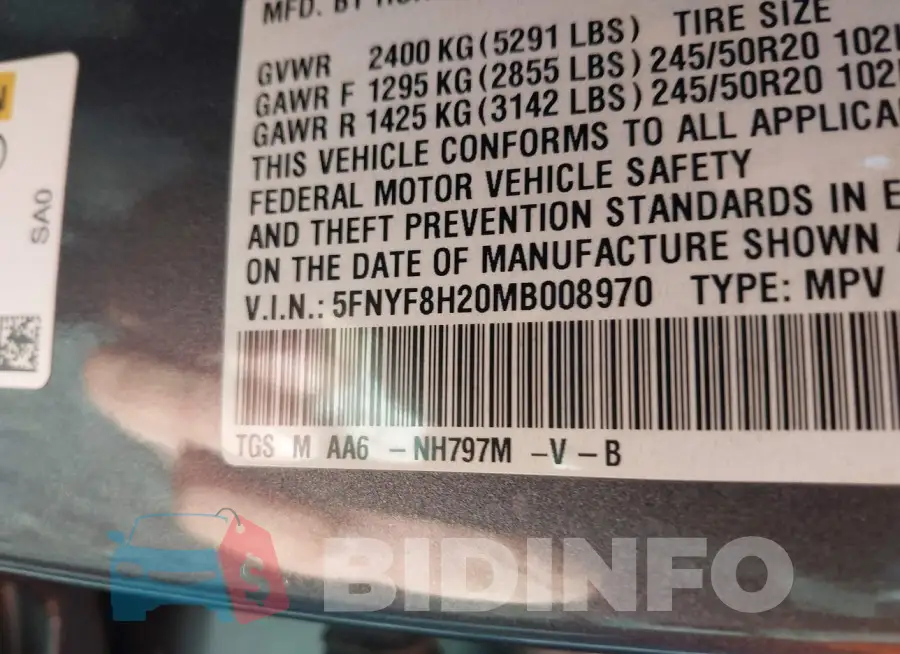 5FNYF8H20MB008970 Photo# 9
