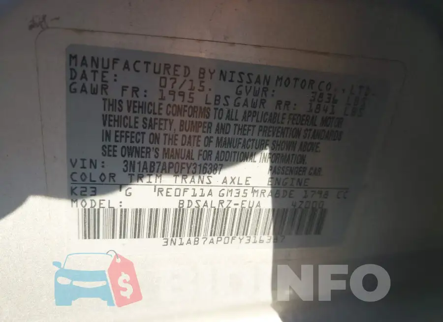 3N1AB7AP0FY316387 Photo# 9