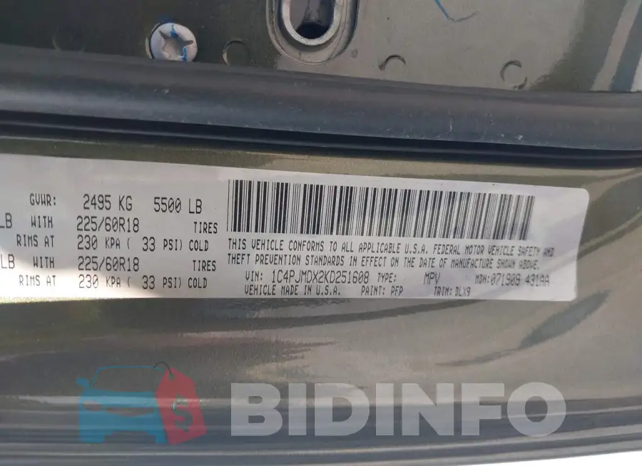 1C4PJMDX2KD251608 Photo# 9
