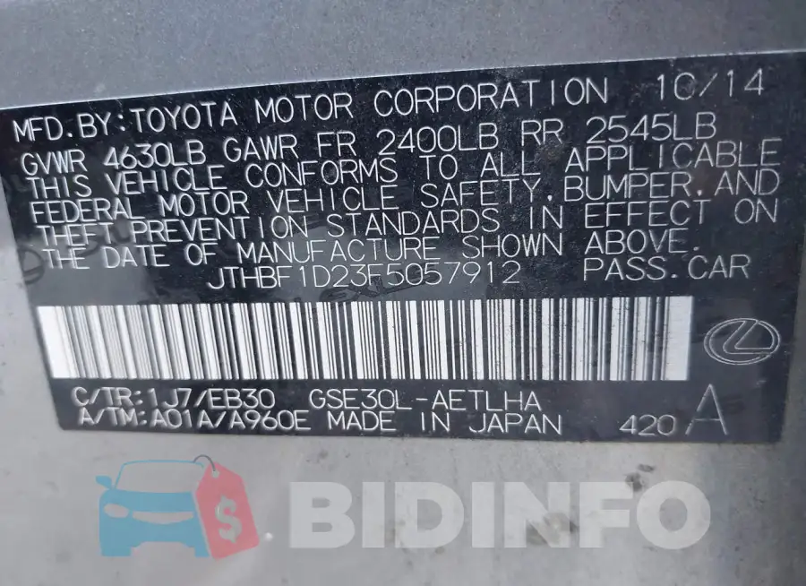 JTHBF1D23F5057912 Photo# 9