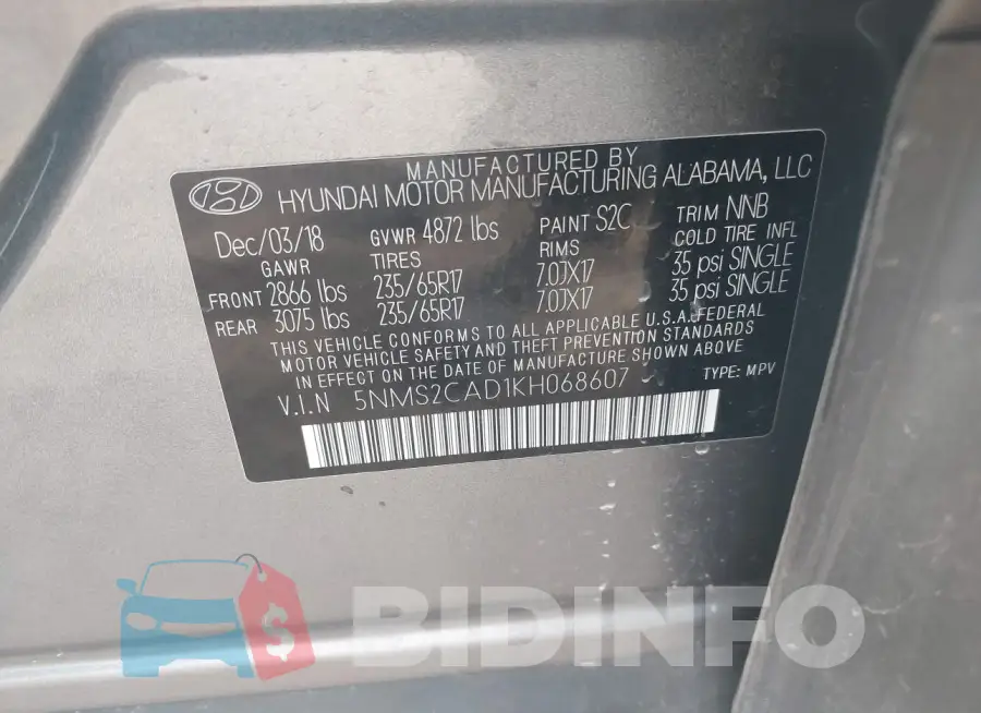 5NMS2CAD1KH068607 Photo# 9