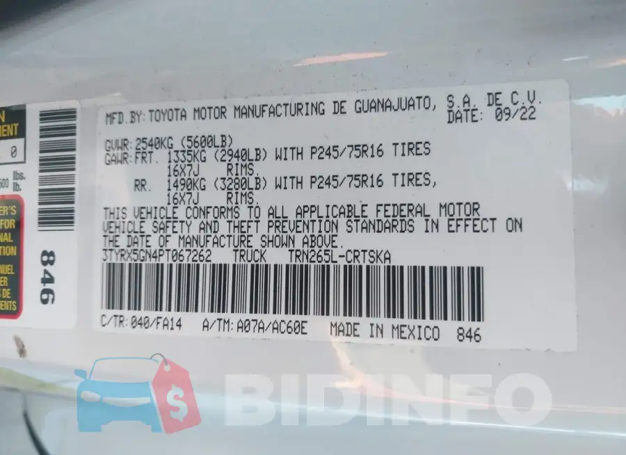 3TYRX5GN4PT067262 Photo# 8