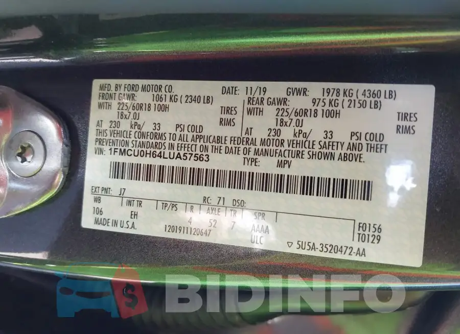 1FMCU0H64LUA57563 Photo# 9