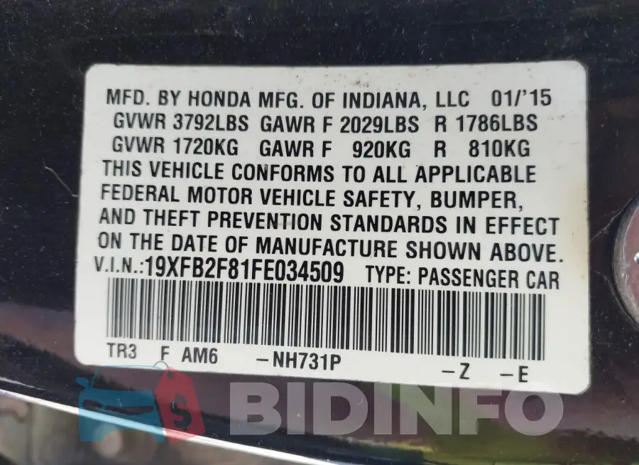 19XFB2F81FE034509 Photo# 9