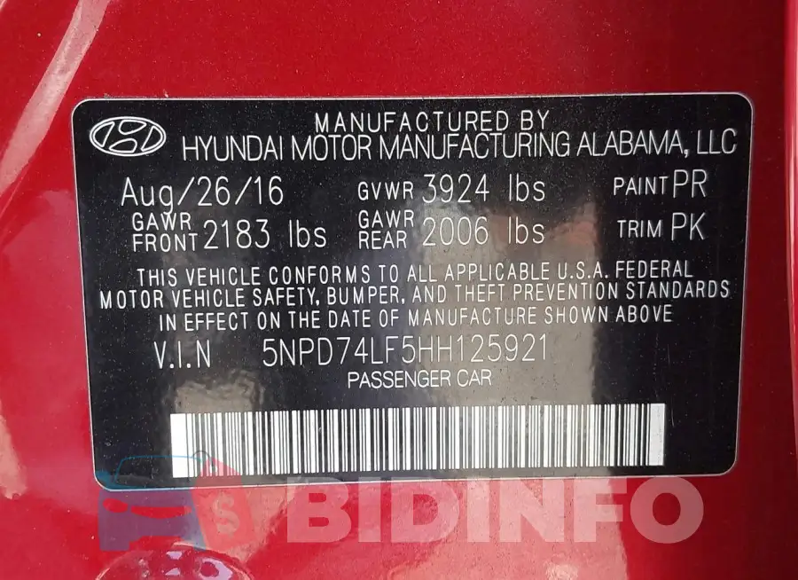 5NPD74LF5HH125921 Photo# 9