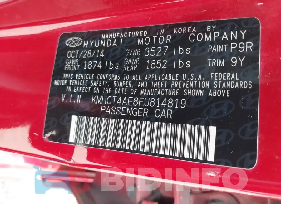 KMHCT4AE8FU814819 Photo# 9