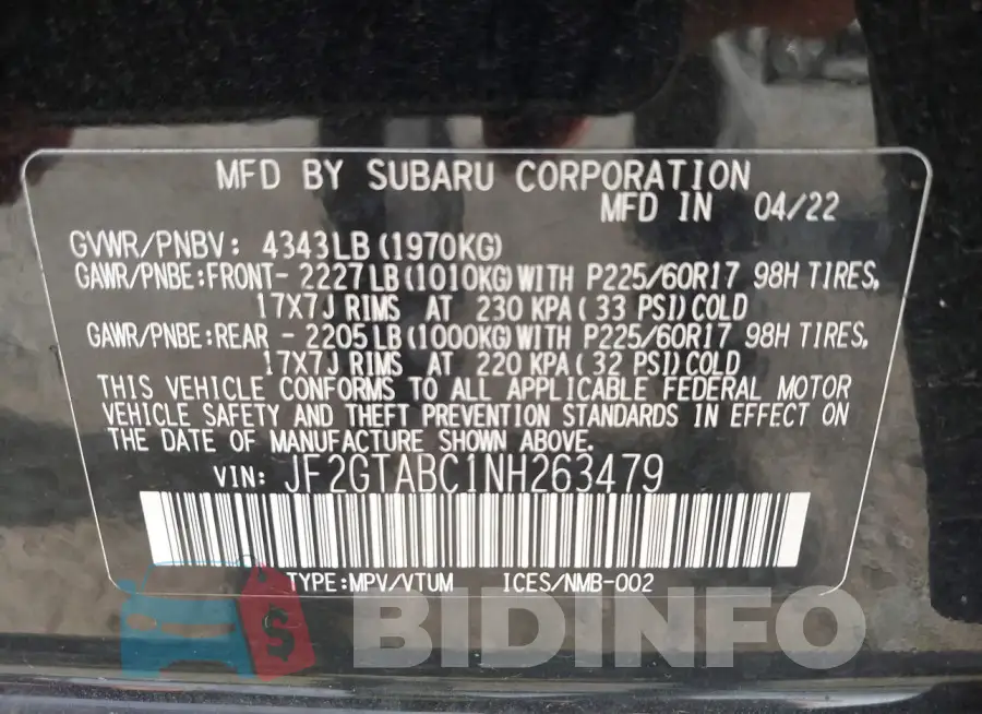 JF2GTABC1NH263479 Photo# 9