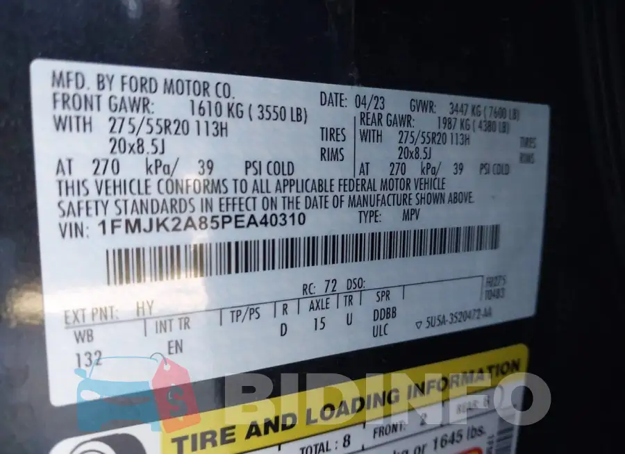 1FMJK2A85PEA40310 Photo# 9
