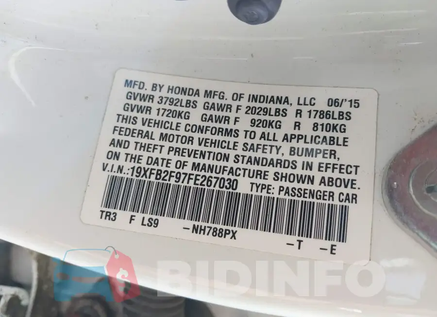 19XFB2F97FE267030 Photo# 9