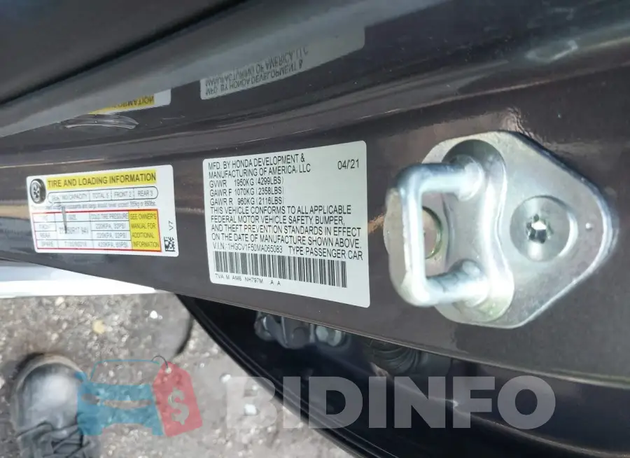 1HGCV1F50MA065083 Photo# 9
