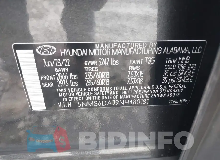 5NMS6DAJ9NH480181 Photo# 9