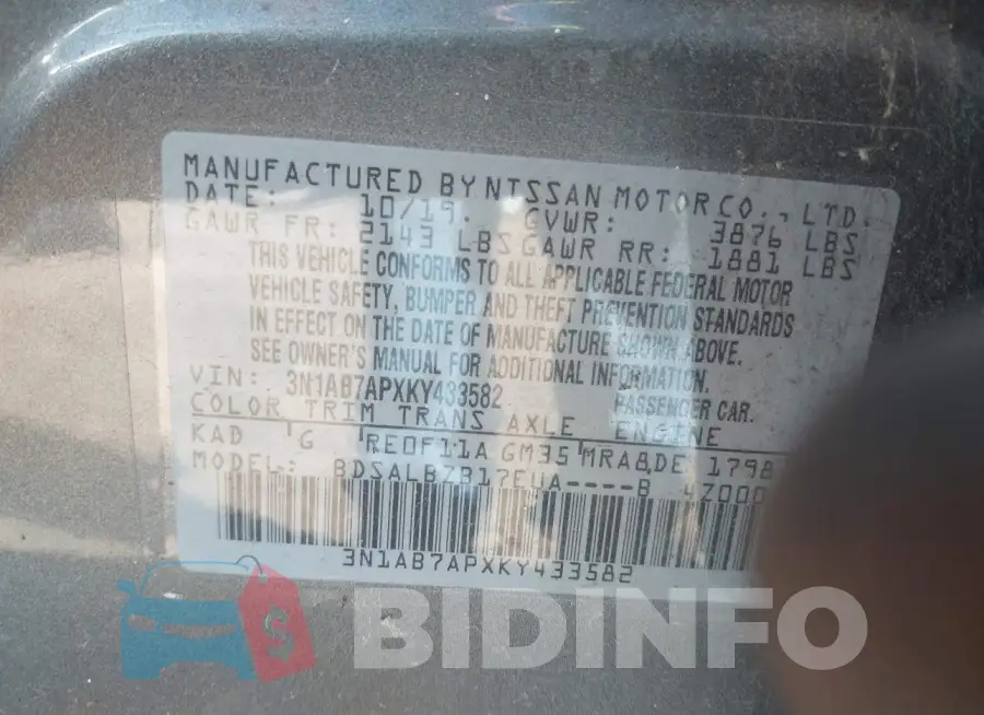 3N1AB7APXKY433582 Photo# 9