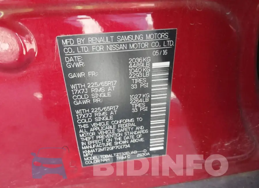 KNMAT2MT2GP701734 Photo# 9