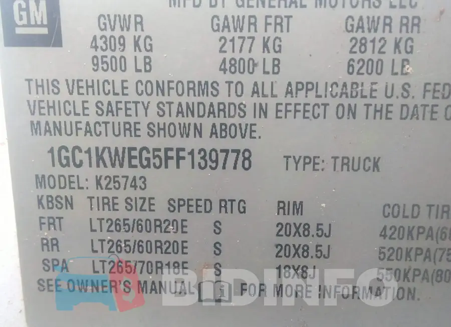 1GC1KWEG5FF139778 Photo# 9