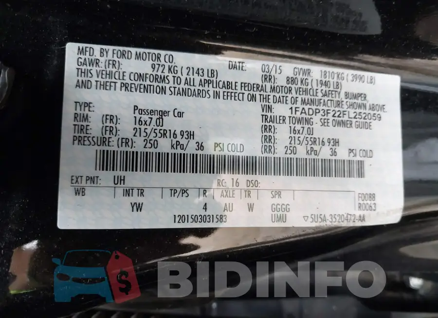 1FADP3F22FL252059 Photo# 9