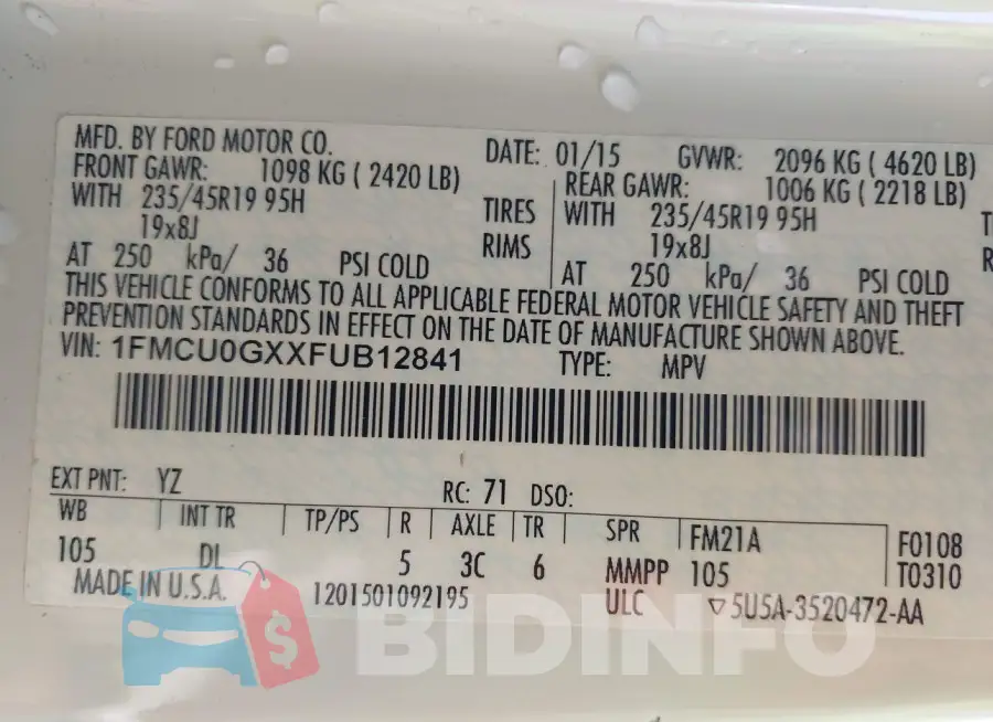 1FMCU0GXXFUB12841 Photo# 9