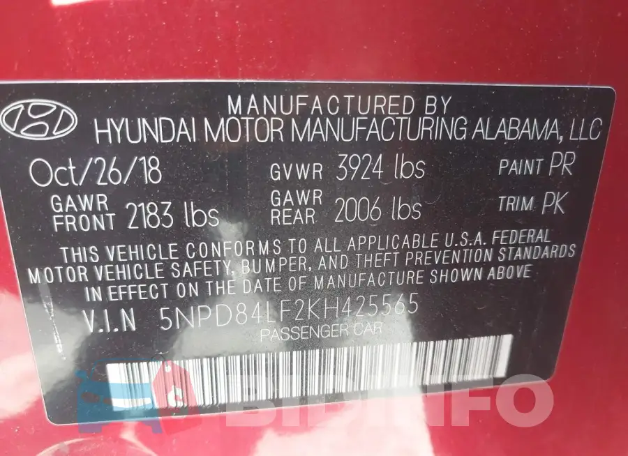 5NPD84LF2KH425565 Photo# 9