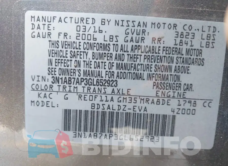 3N1AB7AP3GL652923 Photo# 9