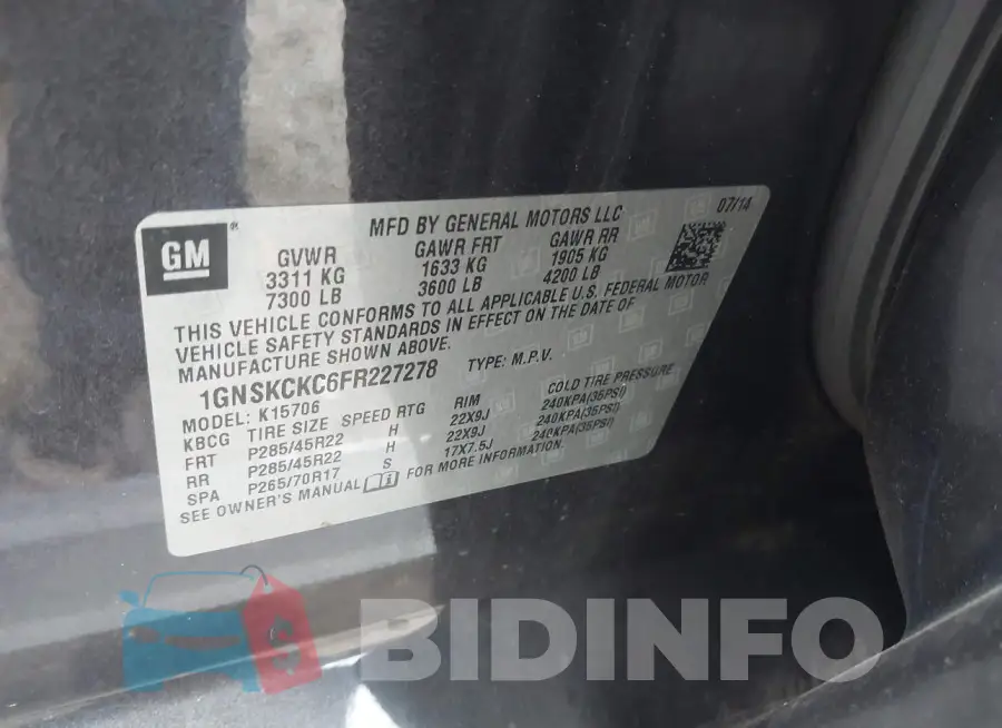 1GNSKCKC6FR227278 Photo# 9