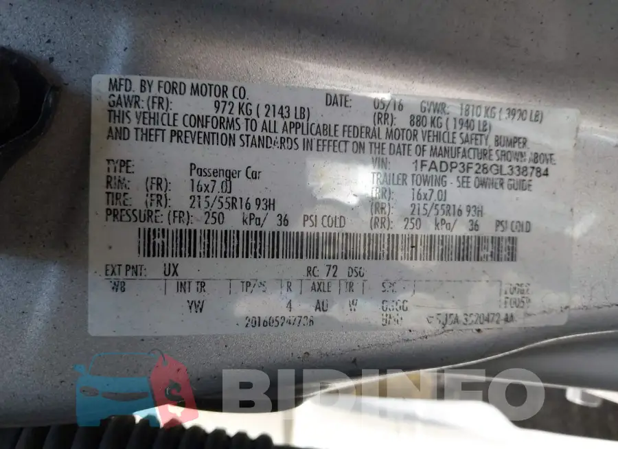 1FADP3F28GL338784 Photo# 9