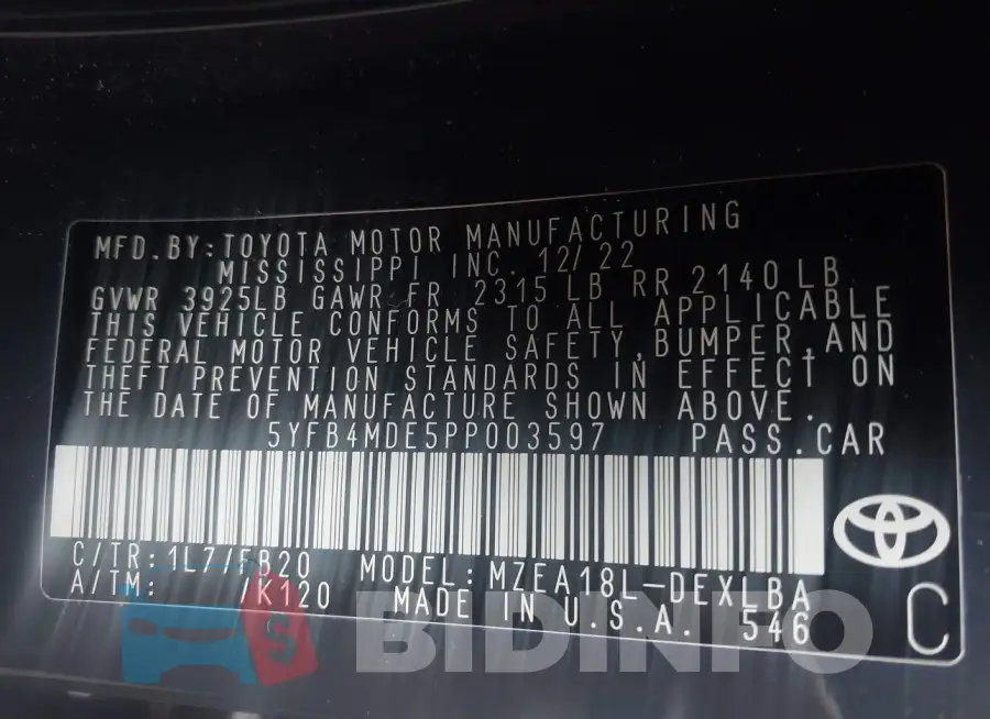 5YFB4MDE5PP003597 Photo# 9
