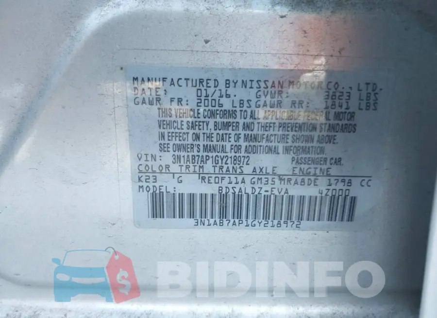 3N1AB7AP1GY218972 Photo# 9