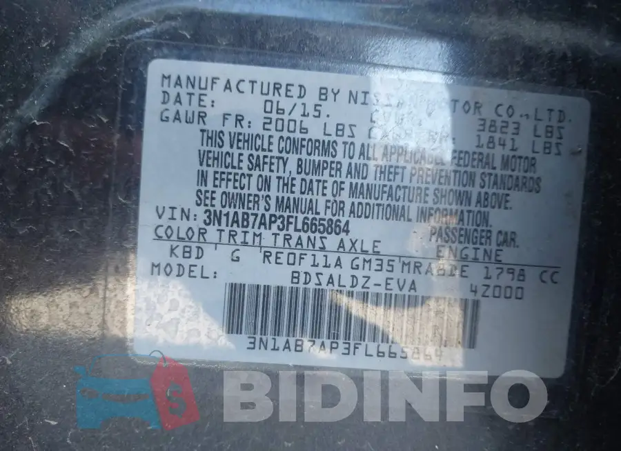 3N1AB7AP3FL665864 Photo# 9