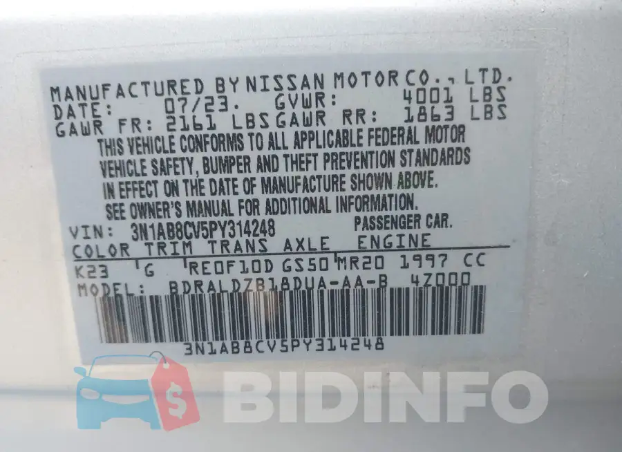 3N1AB8CV5PY314248 Photo# 9