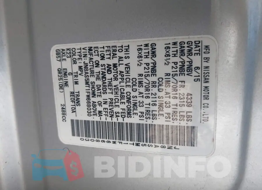 JN8AS5MT1FW668030 Photo# 9