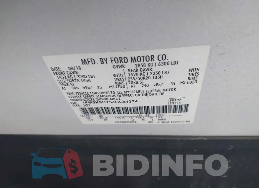 1FM5K8HT5JGC81374 Photo# 9