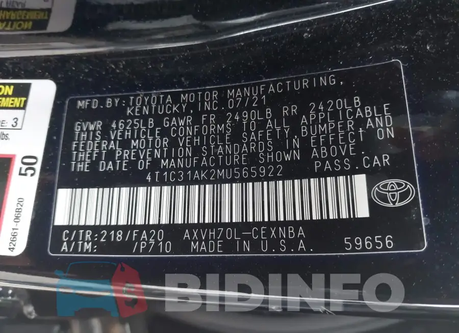 4T1C31AK2MU565922 Photo# 9