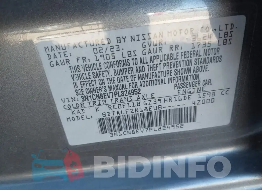 3N1CN8EV7PL824952 Photo# 9