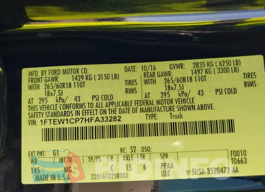 1FTEW1CP7HFA33282 Photo# 9