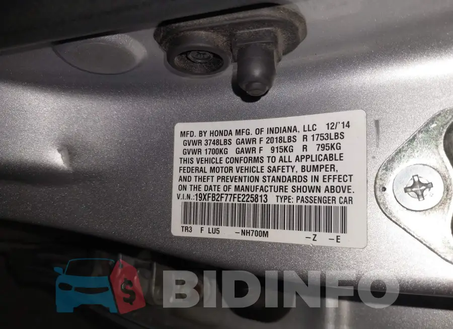 19XFB2F77FE225813 Photo# 9