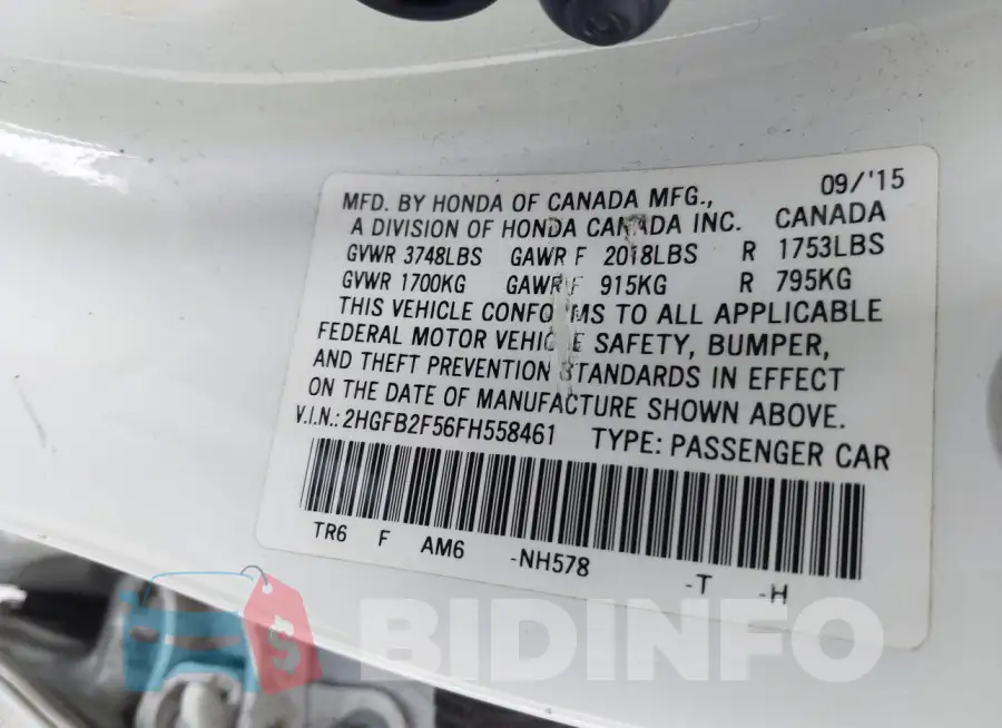 2HGFB2F56FH558461 Photo# 9