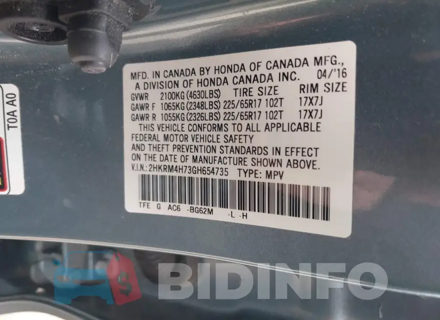 2HKRM4H73GH654735 Photo# 9