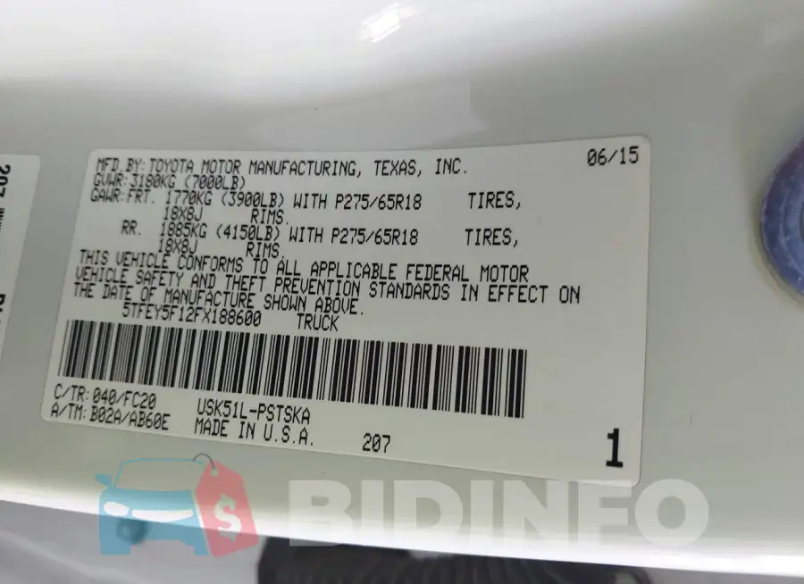5TFEY5F12FX188600 Photo# 9