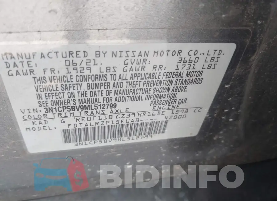 3N1CP5BV9ML512799 Photo# 9