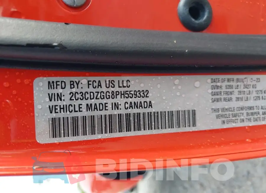 2C3CDZGG8PH559332 Photo# 9