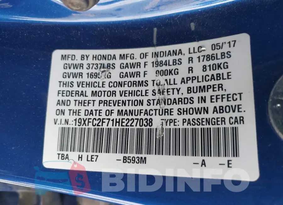 19XFC2F71HE227038 Photo# 9
