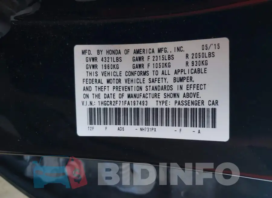 1HGCR2F71FA197493 Photo# 9