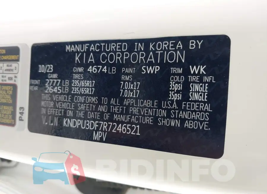 KNDPU3DF7R7246521 Photo# 9