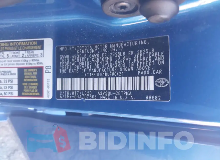 4T1BF1FK1HU780421 Photo# 9