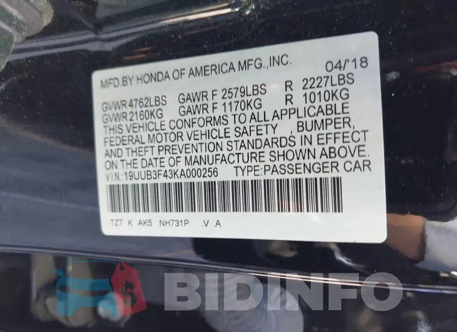 19UUB3F43KA000256 Photo# 9