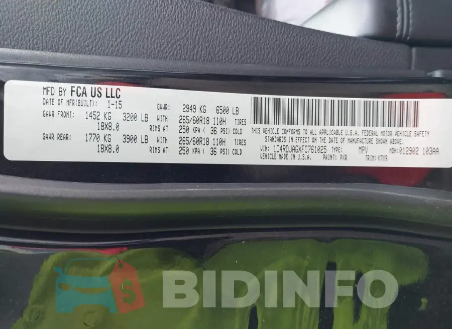 1C4RDJAGXFC761025 Photo# 9