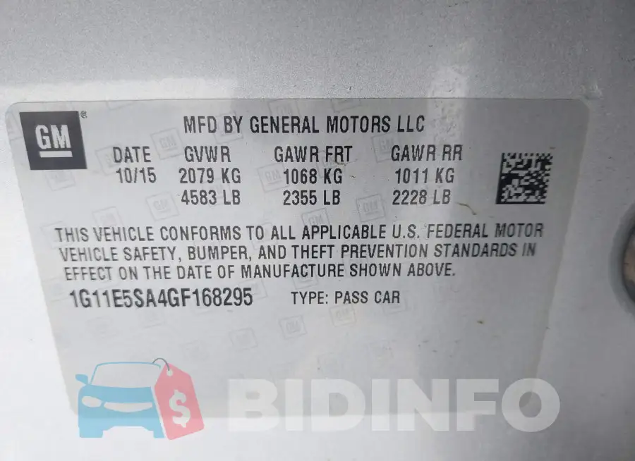 1G11E5SA4GF168295 Photo# 9
