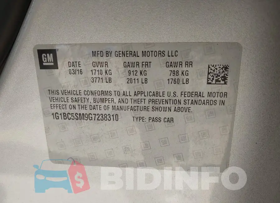 1G1BC5SM9G7238310 Photo# 9